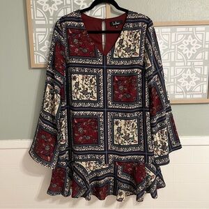 Lulus patchwork print mini dress sz L